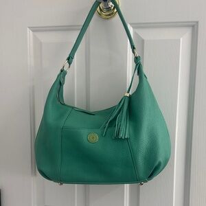Isaac Mizrahi Teal Pebbled Leather Hobo with Tassel